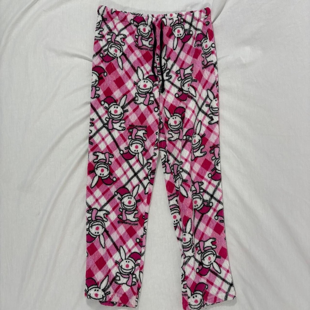 Happy Bunny pink white christmas pajama pants size large y2k 2000s vtg